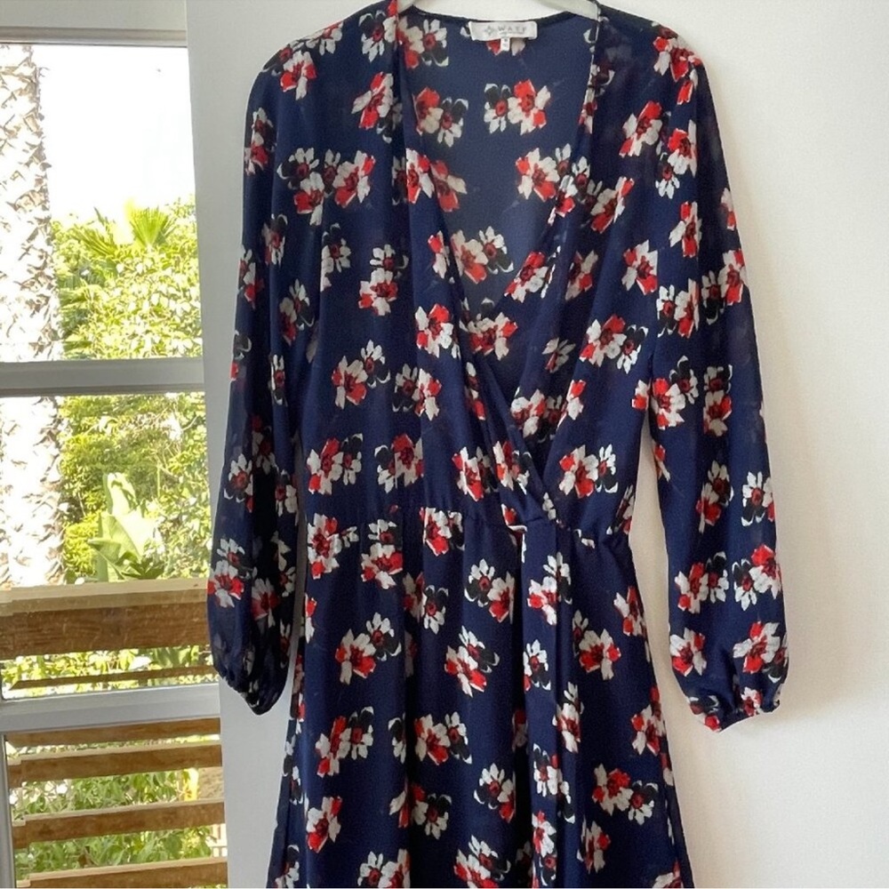 WAYF, Where‎ Are You From? Floral Mini Wrap Dress with Long Billowy Sleeves, S